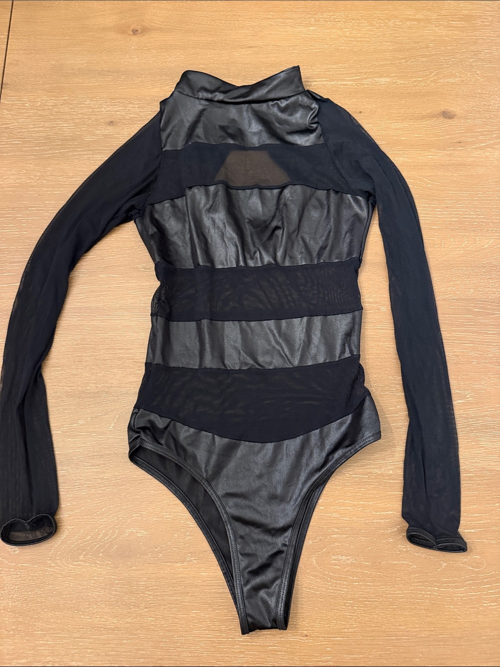 Mapale Black Long-Sleeve Mesh Panel  One-Piece